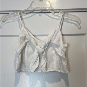 aerie White Front-Tie Spaghetti Strap Crop Top size small.